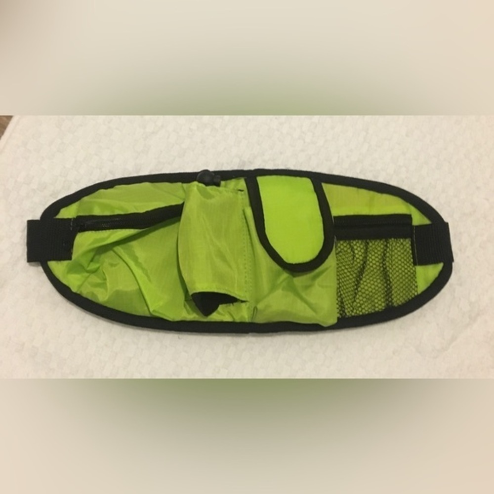 New Fanny Pack with lots of compartment fits water bottle neon green